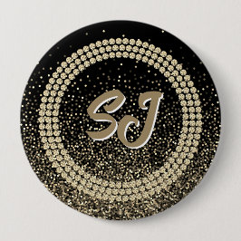 Bóton Redondo 10.16cm Botão de Luxo com Monograma Preto e Dourado para C