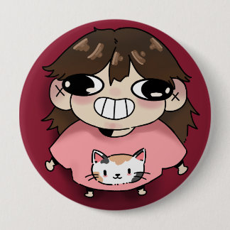 Bóton Redondo 10.16cm Botão de Menina Chibi Fofa com Camiseta de Gato Ro