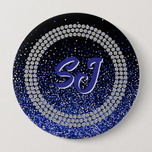 Bóton Redondo 10.16cm Botão de Monograma com Brilho Royale e Rhinestone