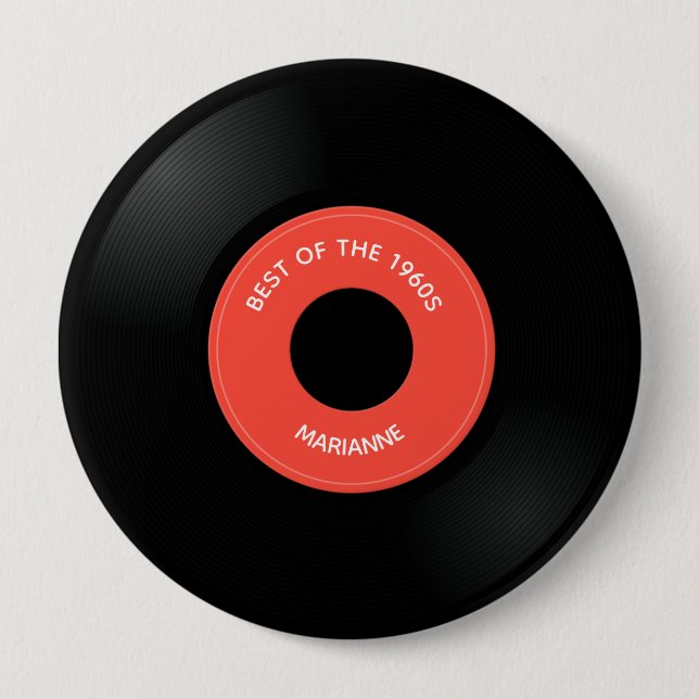 Bóton Redondo 10.16cm Botão Design do Solteiro de Registro de Vinilo "45 (Frente)