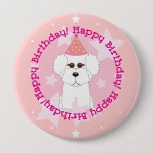 Bóton Redondo 10.16cm Botão do feliz aniversario de Bichon Frise