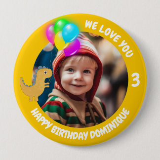 Bóton Redondo 10.16cm Botão Foto Personalizável, Nome E Idade De Anivers
