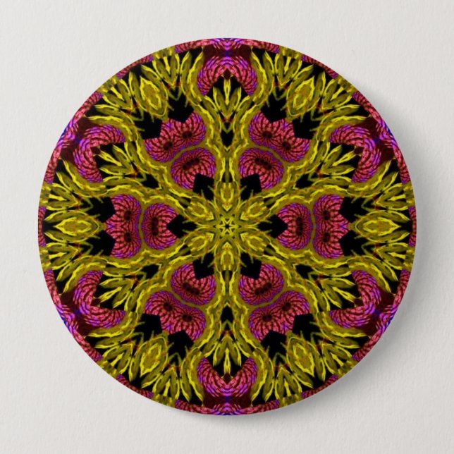 Bóton Redondo 10.16cm Botão Psicodélico Mandala #05 (Frente)