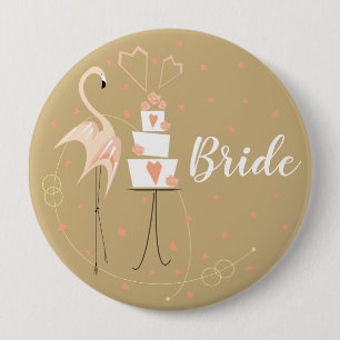 Bóton Redondo 10.16cm Botão redondo Flamingo Wedding Bride