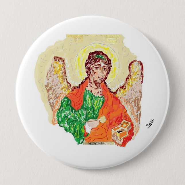 Bóton Redondo 10.16cm Botões Religiosos : Archangel Raphael (Frente)