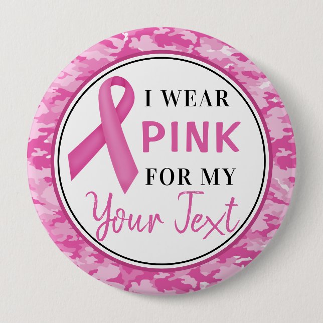 Bóton Redondo 10.16cm Breast Cancer Awareness Camouflage Ribbon Design (Frente)