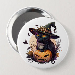 Bóton Redondo 10.16cm Bruxa Gato para o Halloween