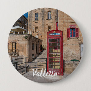 Bóton Redondo 10.16cm Cabine telefônica vermelha em La Valetta Malta