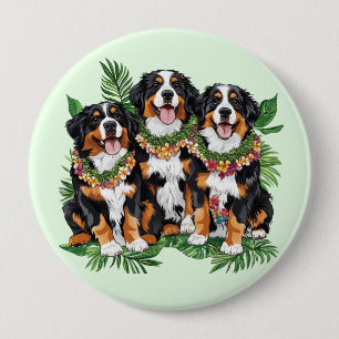 Bóton Redondo 10.16cm Cães Berneses de Montanha Havaianos Flor Lei