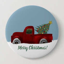 Bóton Redondo 10.16cm Caminhão-retrô vermelho e árvore de Natal