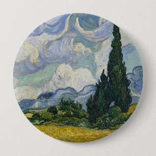 Bóton Redondo 10.16cm Campo de Trigo com Ciprestes, Pintura a Óleo, Van