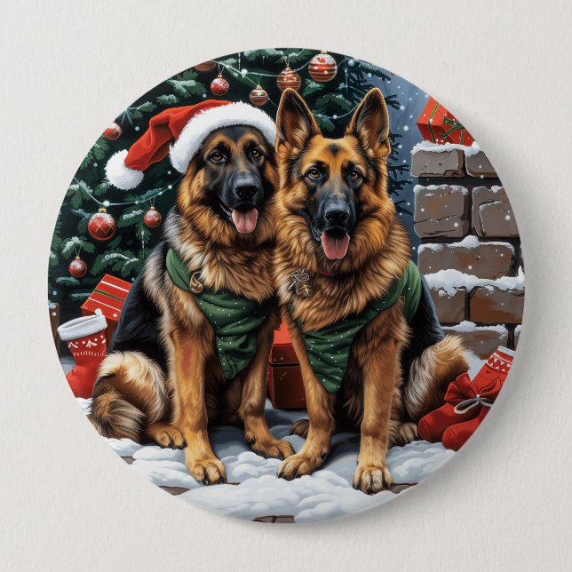 Bóton Redondo 10.16cm Caninos de German shepherd de Natal (Frente)