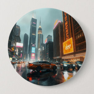Bóton Redondo 10.16cm Carros da Cidade do Arranha-céu Cyberpunk