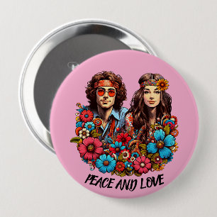 Bóton Redondo 10.16cm Casal hippie dos anos 60 arte da criança da flor P