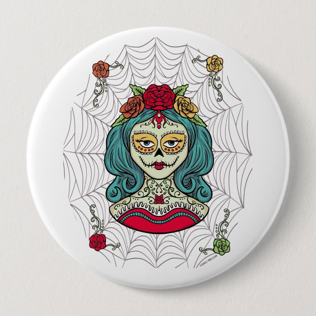 Bóton Redondo 10.16cm Catrina Día de Muertos Web (Frente)