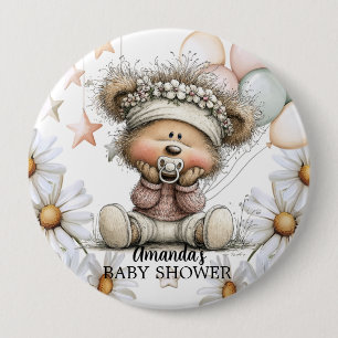 Bóton Redondo 10.16cm Chá de Bebê Urso Teddy Caprichoso
