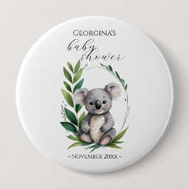 Bóton Redondo 10.16cm Chá de fraldas Verde de Aquarela do Urso Koala