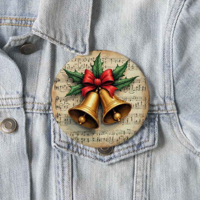 Bóton Redondo 10.16cm Christmas Bells on Sheet Music, (In Situ)
