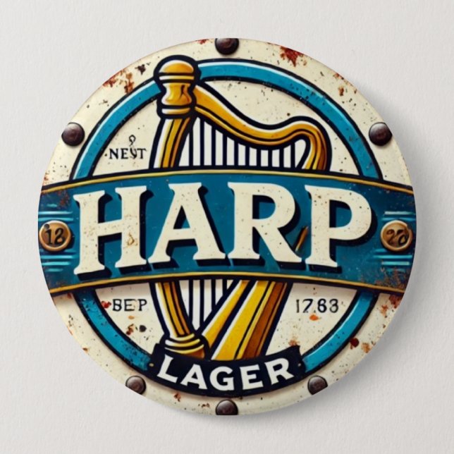 Bóton Redondo 10.16cm Classic Harp Lager Beer Logo Round (Frente)