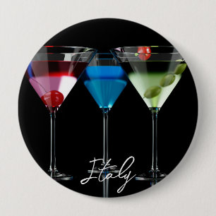 Bóton Redondo 10.16cm Cocktails diferentes em copos de martini em preto