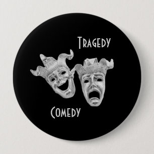 Bóton Redondo 10.16cm Comédia e Tragédia Máscara Teatro Prateado