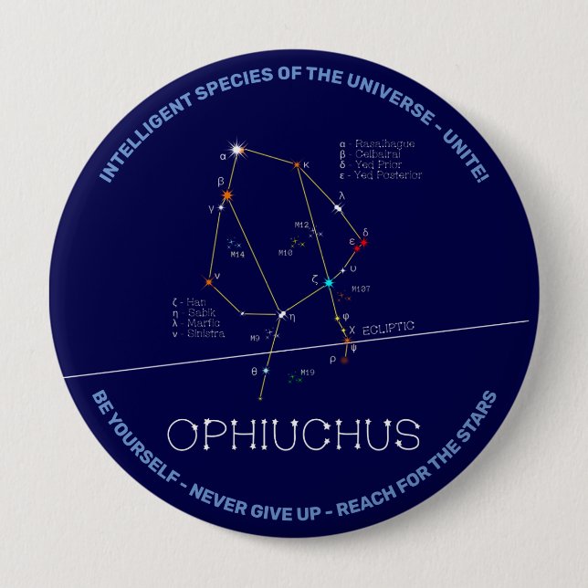Bóton Redondo 10.16cm Constelação Zodiac Ophiuchus (Frente)