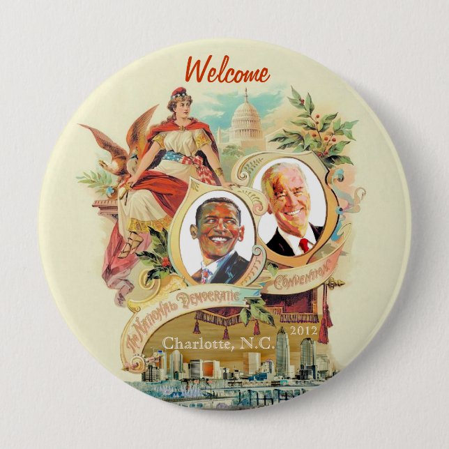 Bóton Redondo 10.16cm Convenção de Democrata do nacional 2012, (Frente)