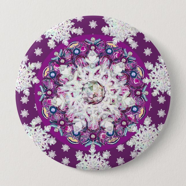 Bóton Redondo 10.16cm Corante vermelho cardinal e floco de neve (Frente)