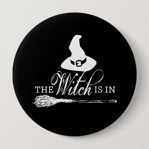 Bóton Redondo 10.16cm Crachá de pinos preto e branco da bruxa do Hallowe