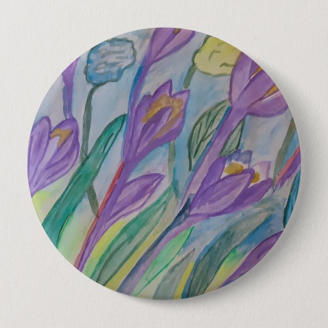 Bóton Redondo 10.16cm Crachá Primavera Crocus Round abstrato (Frente)