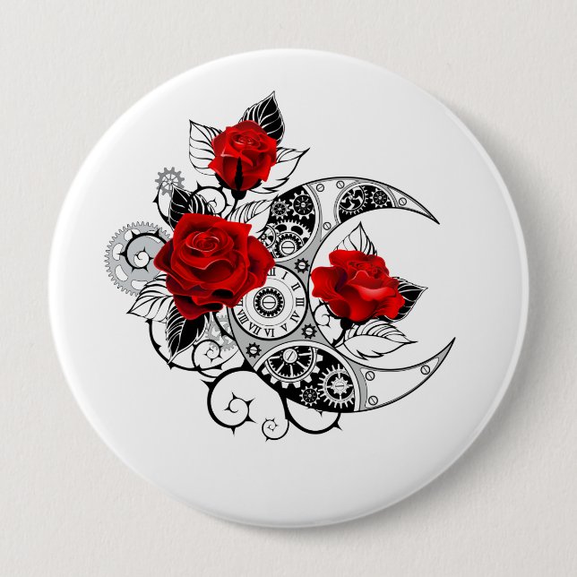 Bóton Redondo 10.16cm Crescente Mecânico com Rosas vermelhas (Frente)