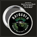Bóton Redondo 10.16cm Crocodilo Carnívoro Mundial de Carnívoros Hardcore<br><div class="desc">Botão Crocodilo do Mês do Carnívoro Mundial Hardcore. Celebrar o Mês do Carnívoro Mundial em Janeiro deste ano com um crocodilo que come carne. Um design ousado que certamente vai colocar uma rotação primitiva em todas as coisas carne e carnívoro. Preste homenagem à dieta humana adequada com este crachá de...</div>