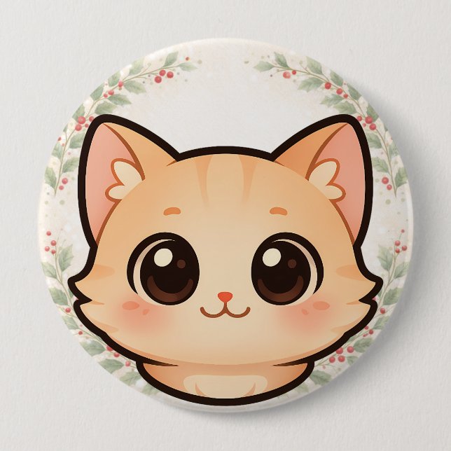 Bóton Redondo 10.16cm Cute Kawaii Cat Face Button (Frente)