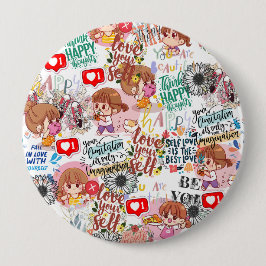 Bóton Redondo 10.16cm Cute Motivacional – Citação Positiva Kawaii