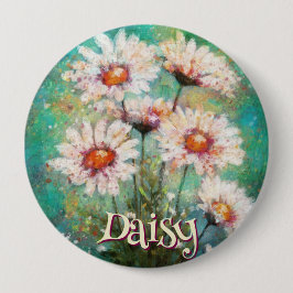 Bóton Redondo 10.16cm Daisies Impressionistic Floral Teal Personalized
