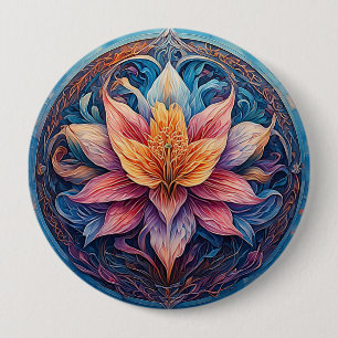 Bóton Redondo 10.16cm Desenho Floral de Mandala Colorido