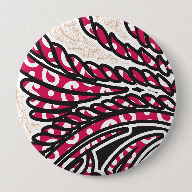 Bóton Redondo 10.16cm Design decorativa com vermelho vívido e alfinete (Frente)