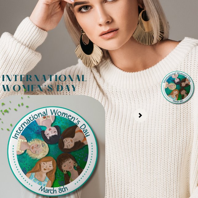 Bóton Redondo 10.16cm Dia Internacional da Mulher com Diversas Personage ( International Women's Day with Diverse Characters Button)