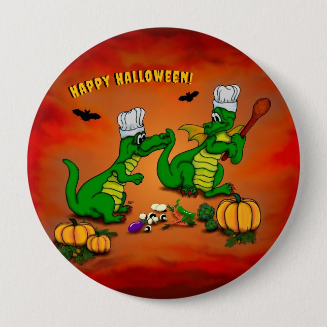 Bóton Redondo 10.16cm Dragões - Feliz Halloween! Hoje eu cozinho (Frente)