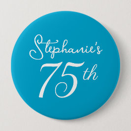 Bóton Redondo 10.16cm Elegante Aqua Blue Monograma 75 Festa de aniversár