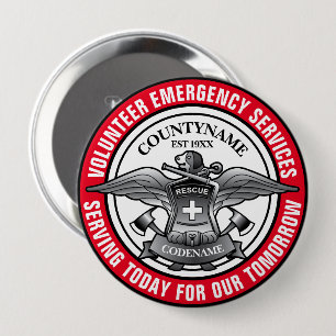 Bóton Redondo 10.16cm Emblema voluntário dos serviços de urgências