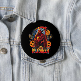 Bóton Redondo 10.16cm Esqueleto de Mau de Halloween, Abóbora