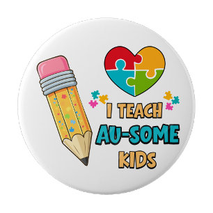 Bóton Redondo 10.16cm Eu ensino crianças incríveis Botão de autismo para