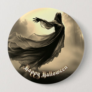 Bóton Redondo 10.16cm Fantasma Feminino Negro no Inferno - Halloween