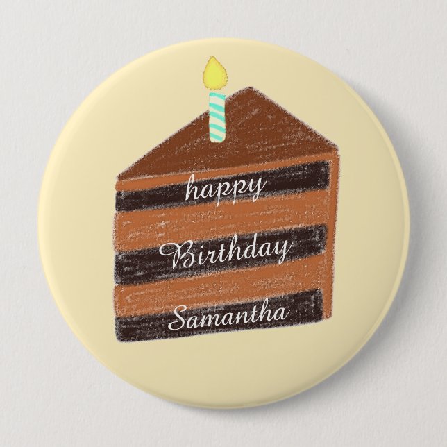 Bóton Redondo 10.16cm Fatia de bolo de chocolate (Frente)