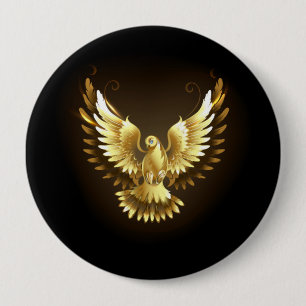 Bóton Redondo 10.16cm Faux Gold Foil Peace Dove em Preto