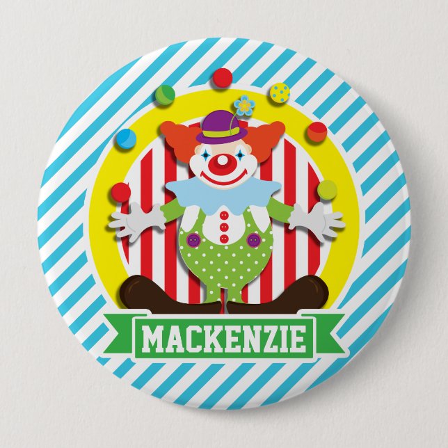 Bóton Redondo 10.16cm Fazendo malabarismo com o Palhaço do Circo Superio (Frente)