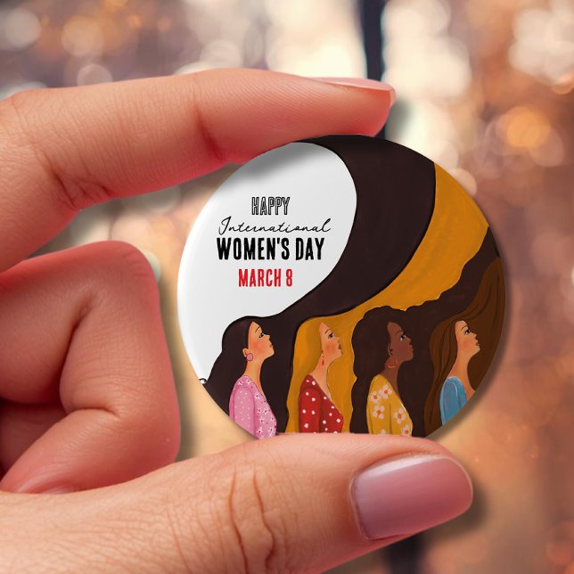 Bóton Redondo 10.16cm Feliz (Happy Women's Day Sunset Women Profile Button )