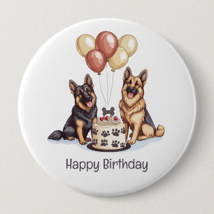 Bóton Redondo 10.16cm Feliz aniversário German shepherd Cães Bolo de Ani