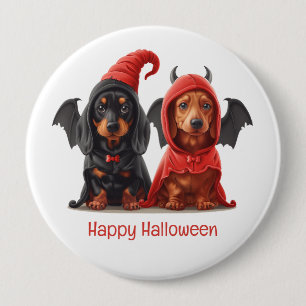 Bóton Redondo 10.16cm Feliz Halloween Dachshund Dogs Devil Bat